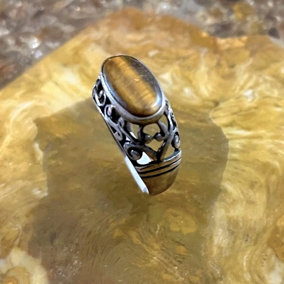Tigers Eye Sterling .925 Silver Ring Sz 7 / 4 Grams - Picture 1 of 13